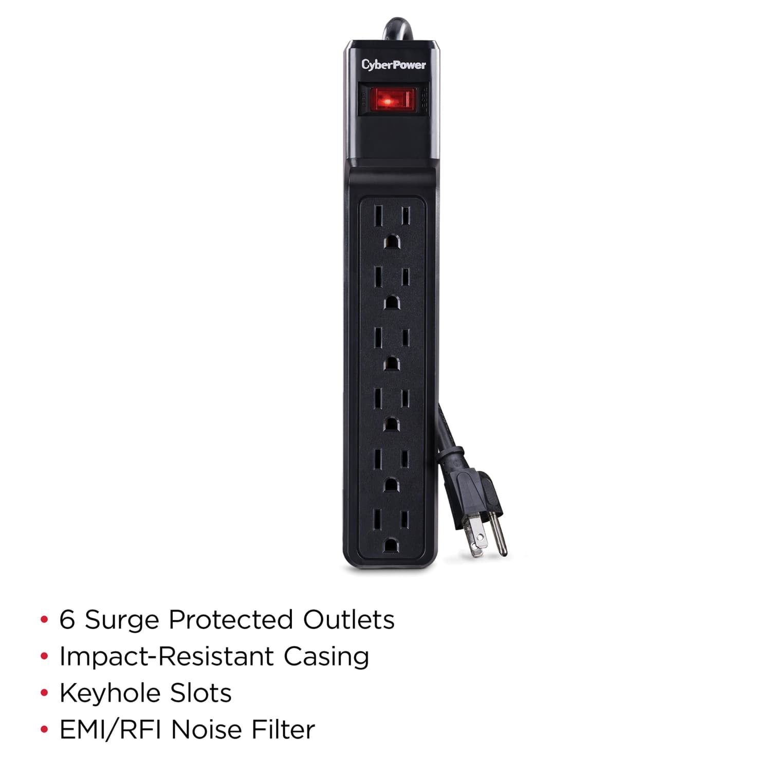 CyberPower 6-AC Outlet 900-Joules Essential Series Surge Protector Power Strip, 4-Ft. Cord with Straight Plug, CSB604