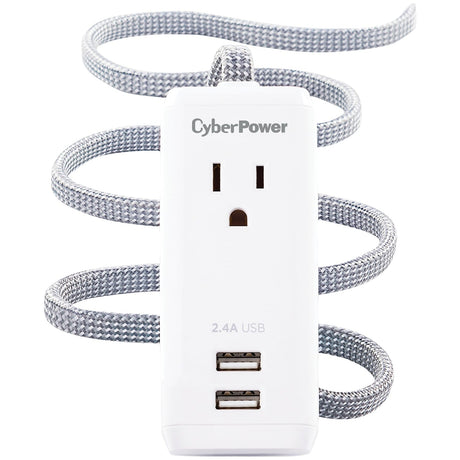 CyberPower Reach and Charge Power Strip, 1 AC Outlet and 2 USB Ports, 6-Ft. Braided Cord, GC106U