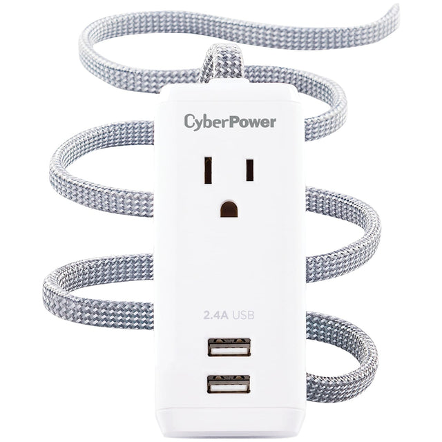 CyberPower Reach and Charge Power Strip, 1 AC Outlet and 2 USB Ports, 6-Ft. Braided Cord, GC106U