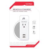 CyberPower Reach and Charge Power Strip, 1 AC Outlet and 2 USB Ports, 6-Ft. Braided Cord, GC106U