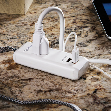 CyberPower Reach and Charge Power Strip, 1 AC Outlet and 2 USB Ports, 6-Ft. Braided Cord, GC106U