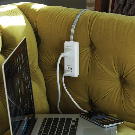 CyberPower Reach and Charge Power Strip, 1 AC Outlet and 2 USB Ports, 6-Ft. Braided Cord, GC106U