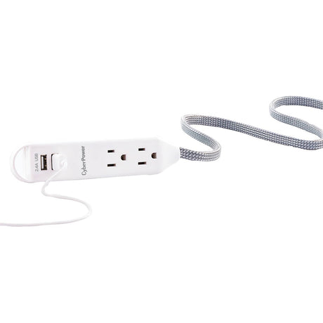 CyberPower Reach and Charge Power Strip, 3 AC Outlets and 2 USB Ports, 6-Ft. Braided Cord, GC306U