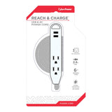 CyberPower Reach and Charge Power Strip, 3 AC Outlets and 2 USB Ports, 6-Ft. Braided Cord, GC306U
