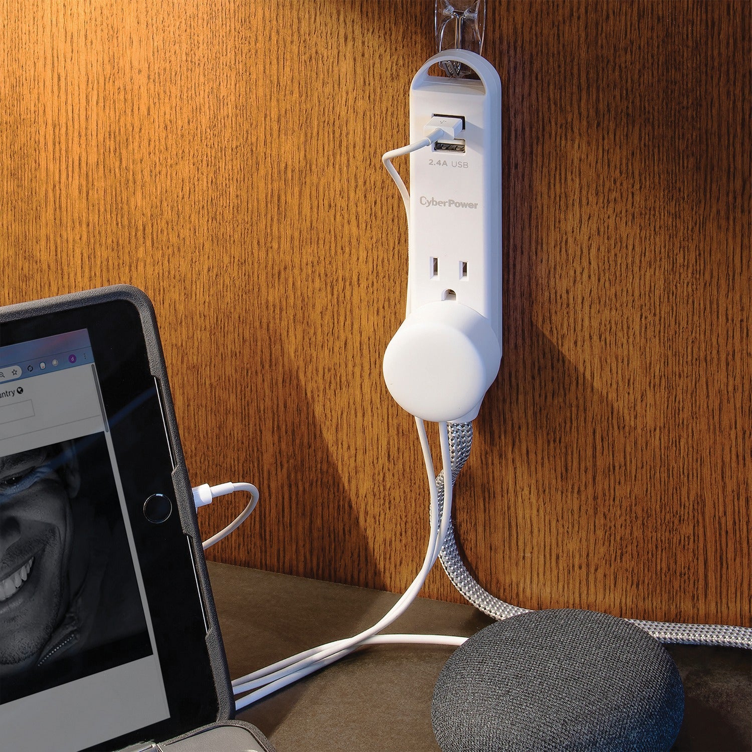 CyberPower Reach and Charge Power Strip, 3 AC Outlets and 2 USB Ports, 6-Ft. Braided Cord, GC306U