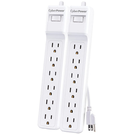 CyberPower 6-AC Outlet 500-Joules Essential Series Surge Protector Power Strip, 2-Ft. Cord with Straight Plug, MP1073SS, 2 Pack