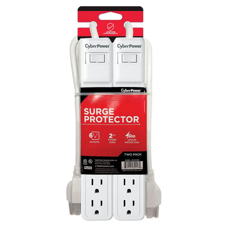 CyberPower 6-AC Outlet 500-Joules Essential Series Surge Protector Power Strip, 2-Ft. Cord with Straight Plug, MP1073SS, 2 Pack
