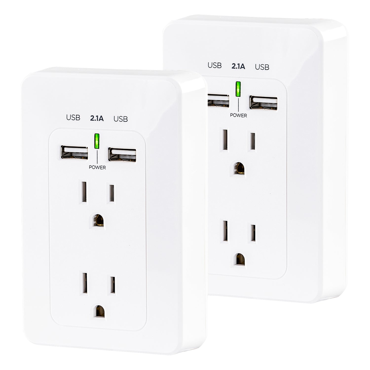 CyberPower 2-AC Outlet and 2-USB Port Grounded Wall Tap, MP18HO007, 2 Pack