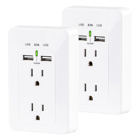 CyberPower 2-AC Outlet and 2-USB Port Grounded Wall Tap, MP18HO007, 2 Pack