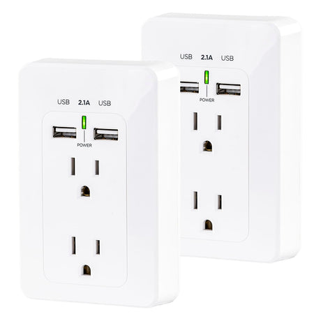 CyberPower 2-AC Outlet and 2-USB Port Grounded Wall Tap, MP18HO007, 2 Pack