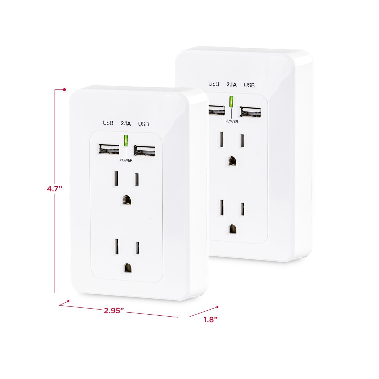 CyberPower 2-AC Outlet and 2-USB Port Grounded Wall Tap, MP18HO007, 2 Pack