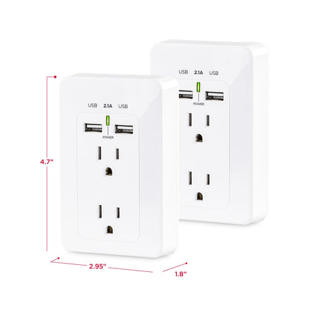 CyberPower 2-AC Outlet and 2-USB Port Grounded Wall Tap, MP18HO007, 2 Pack