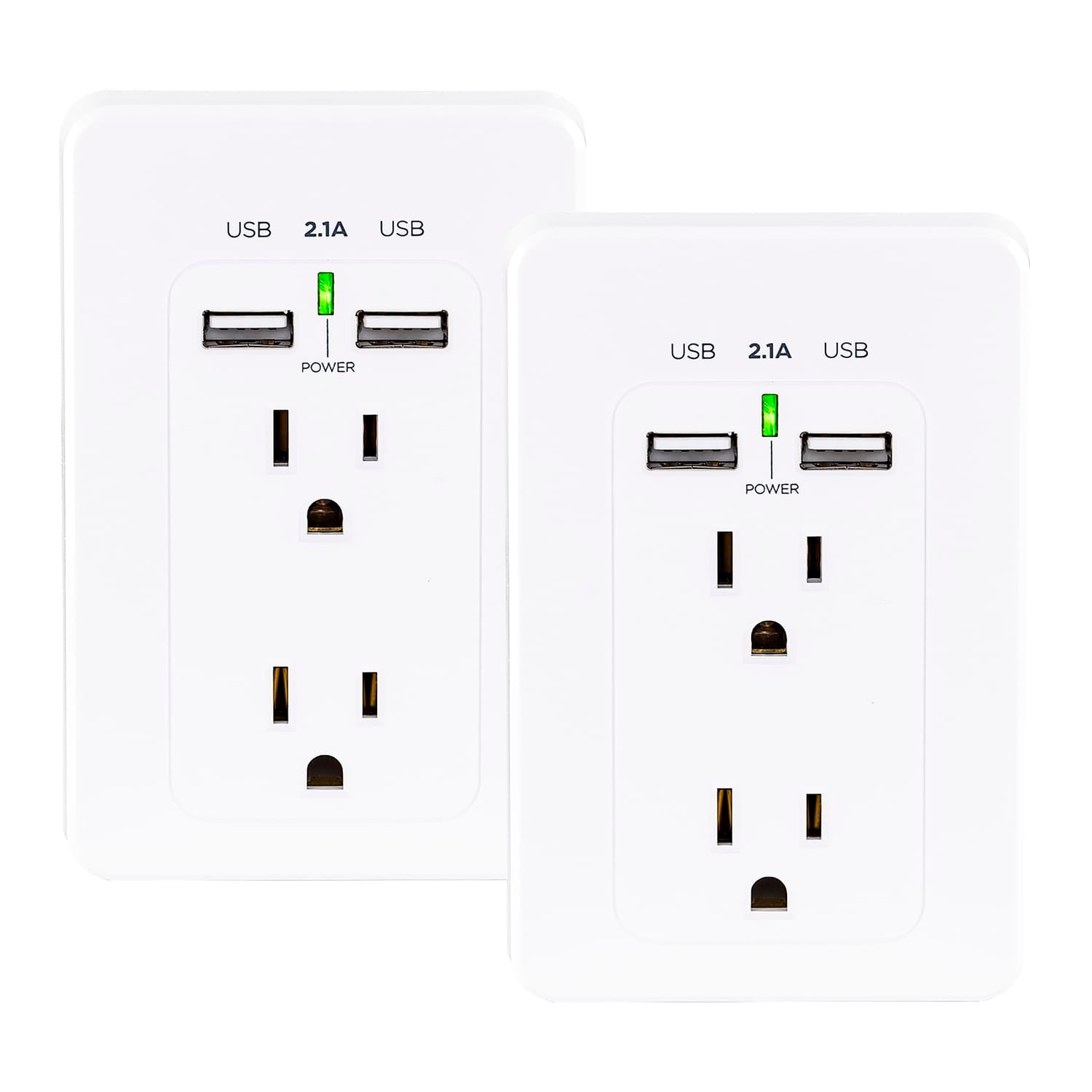 CyberPower 2-AC Outlet and 2-USB Port Grounded Wall Tap, MP18HO007, 2 Pack