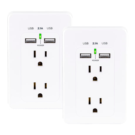 CyberPower 2-AC Outlet and 2-USB Port Grounded Wall Tap, MP18HO007, 2 Pack