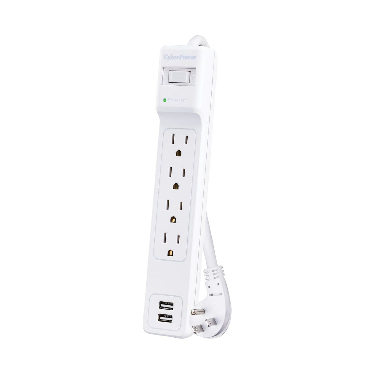 CyberPower 4-AC Outlet and 2-USB Port 500-Joules Home Office Series Surge Protector Power Strip, 3-Ft. Cord with Angled Plug, P403URC1