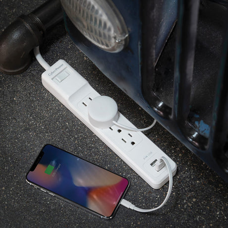 CyberPower 4-AC Outlet and 2-USB Port 500-Joules Home Office Series Surge Protector Power Strip, 3-Ft. Cord with Angled Plug, P403URC1