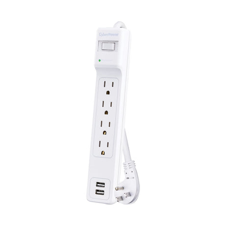 CyberPower 4-AC Outlet and 2-USB Port 500-Joules Home Office Series Surge Protector Power Strip, 3-Ft. Cord with Angled Plug, P403URC1