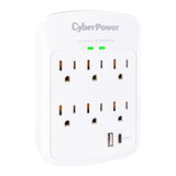 CyberPower 6-AC Outlet and 2-USB Port 1800-Joules Home Office Series Surge Protector Wall Tap, P6WUC15