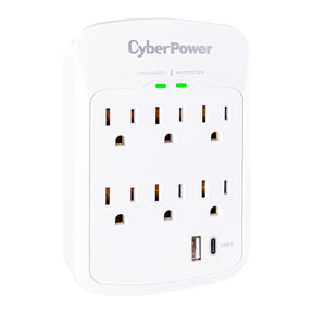 CyberPower 6-AC Outlet and 2-USB Port 1800-Joules Home Office Series Surge Protector Wall Tap, P6WUC15