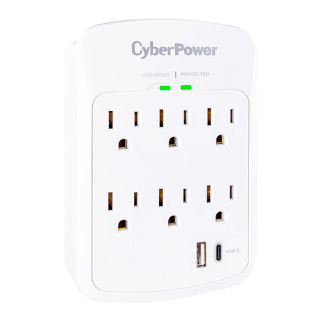 CyberPower 6-AC Outlet and 2-USB Port 1800-Joules Home Office Series Surge Protector Wall Tap, P6WUC15