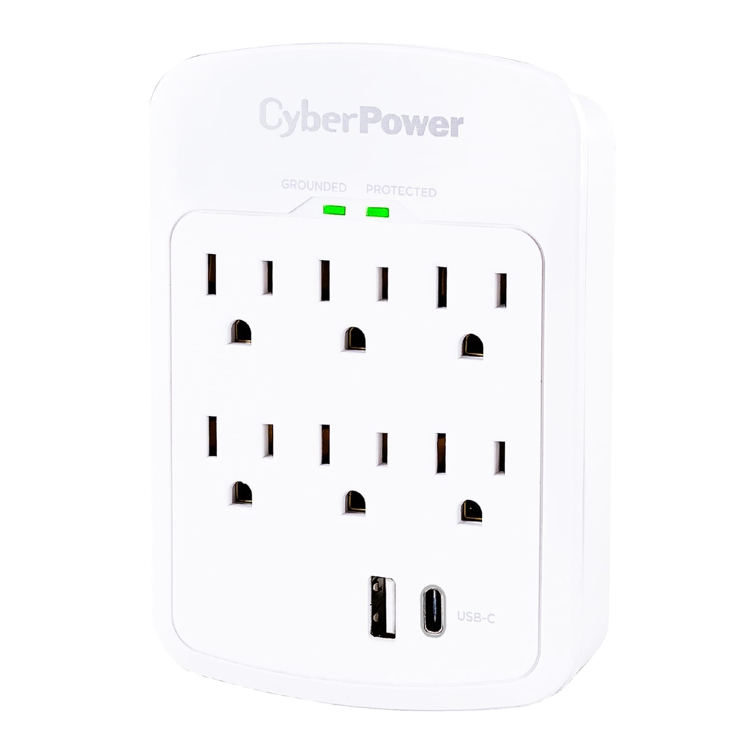 CyberPower 6-AC Outlet and 2-USB Port 1800-Joules Home Office Series Surge Protector Wall Tap, P6WUC15