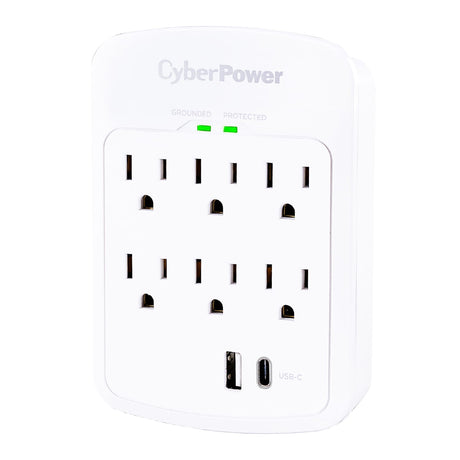 CyberPower 6-AC Outlet and 2-USB Port 1800-Joules Home Office Series Surge Protector Wall Tap, P6WUC15