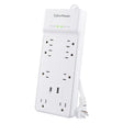 CyberPower 8-Outlet and 2-USB Port 2400-Joules Home and Office Surge Protector Power Strip, 6-Ft. Cord with 45° Offset Flat Plug, P806UC15
