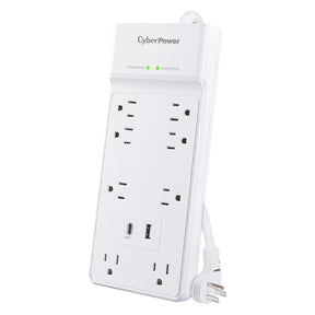 CyberPower 8-Outlet and 2-USB Port 2400-Joules Home and Office Surge Protector Power Strip, 6-Ft. Cord with 45° Offset Flat Plug, P806UC15
