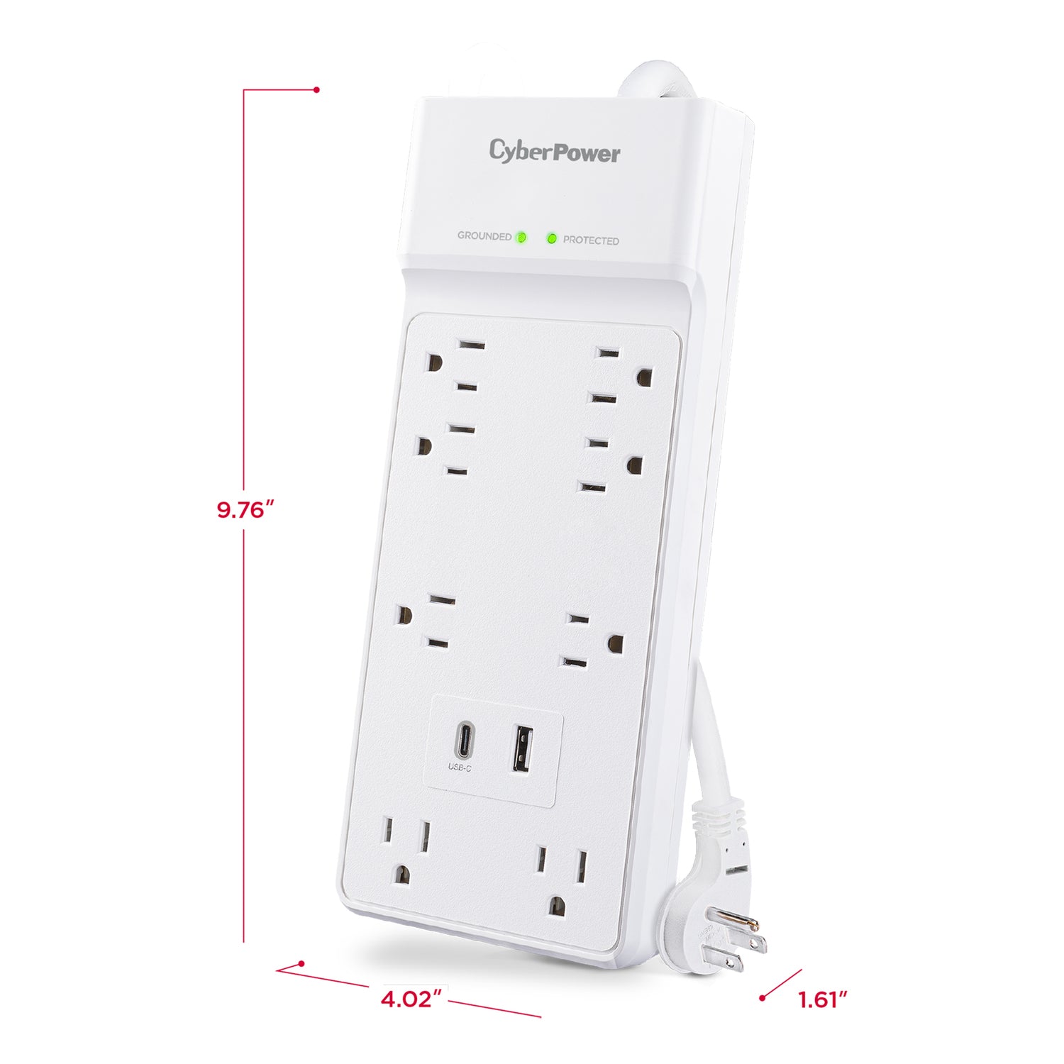 CyberPower 8-Outlet and 2-USB Port 2400-Joules Home and Office Surge Protector Power Strip, 6-Ft. Cord with 45° Offset Flat Plug, P806UC15