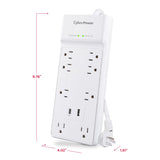 CyberPower 8-Outlet and 2-USB Port 2400-Joules Home and Office Surge Protector Power Strip, 6-Ft. Cord with 45° Offset Flat Plug, P806UC15