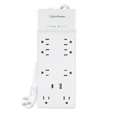 CyberPower 8-Outlet and 2-USB Port 2400-Joules Home and Office Surge Protector Power Strip, 6-Ft. Cord with 45° Offset Flat Plug, P806UC15