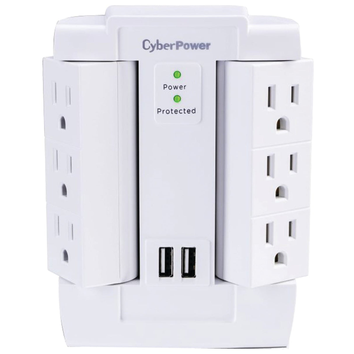 CyberPower 6-AC Swiveling Outlet and 2-USB Port 1200-Joules Professional Series Surge Protector Wall Tap, CSP600WSURC2