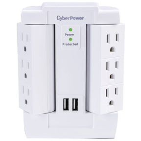 CyberPower 6-AC Swiveling Outlet and 2-USB Port 1200-Joules Professional Series Surge Protector Wall Tap, CSP600WSURC2
