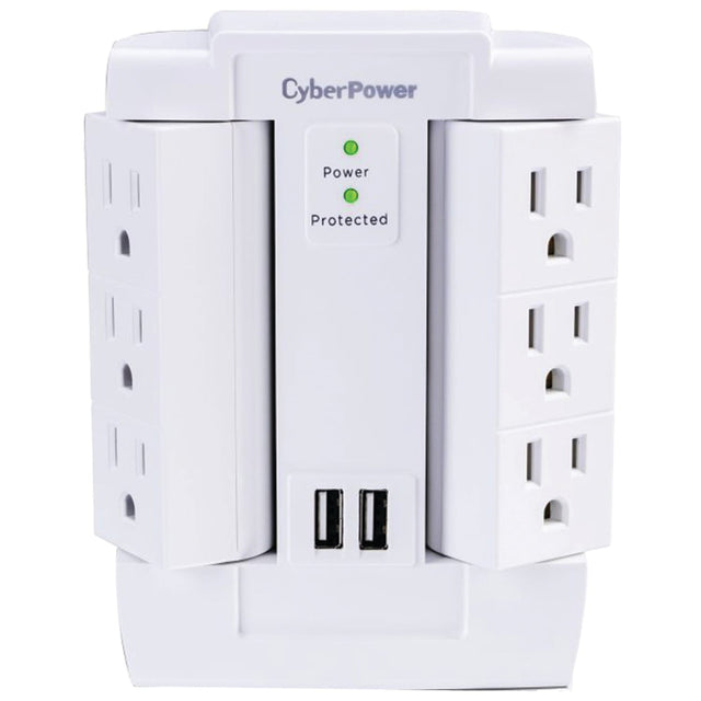 CyberPower 6-AC Swiveling Outlet and 2-USB Port 1200-Joules Professional Series Surge Protector Wall Tap, CSP600WSURC2