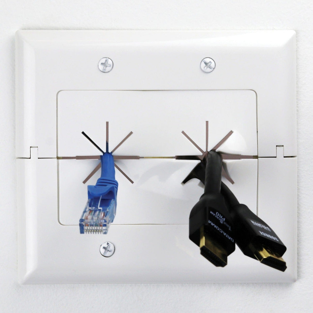 DataComm Electronics 2-Gang Split Plate with Flexible Opening, Ultra White