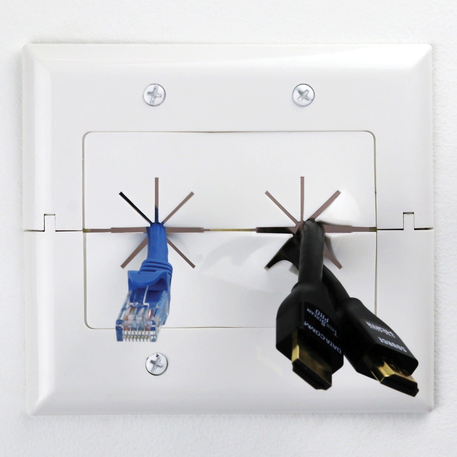 DataComm Electronics 2-Gang Split Plate with Flexible Opening, Ultra White