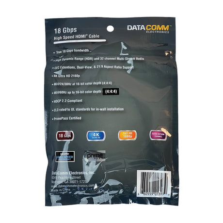 DataComm Electronics PrimePass Certified 18-Gbps High-Speed HDMI Cable with Ethernet, 1.5 Ft.