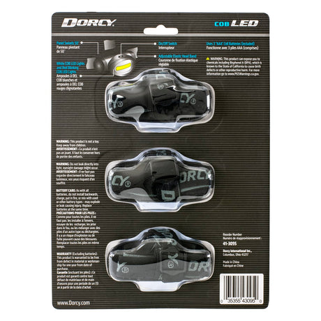 Dorcy Active Series COB LED 150-Lumen Headlamp with 3 Modes, Battery Powered, up to 65-Ft. Beam Distance, up to 2.5 Hours Run Time, 3 Pack