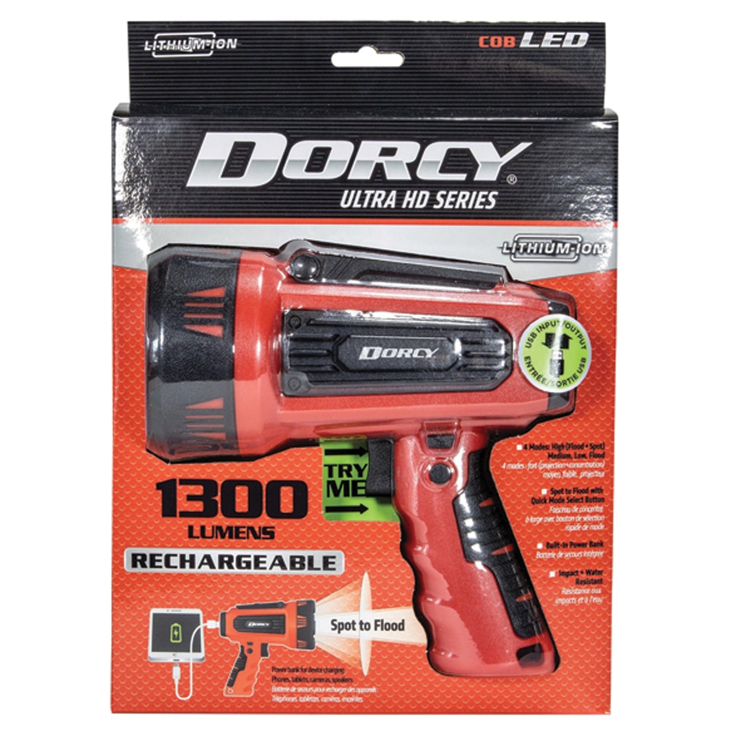 Dorcy Ultra HD 1,300-Lumen Rechargeable Spotlight + Power Bank