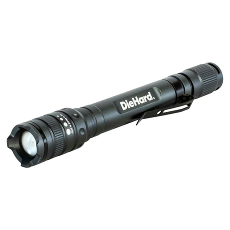 DieHard LED 180-Lumen Aluminum Flashlight with 3 Modes, Twist Focus, Impact/Water-Resistant, Battery Powered, Pocket Clip, up to 229-Ft. Beam