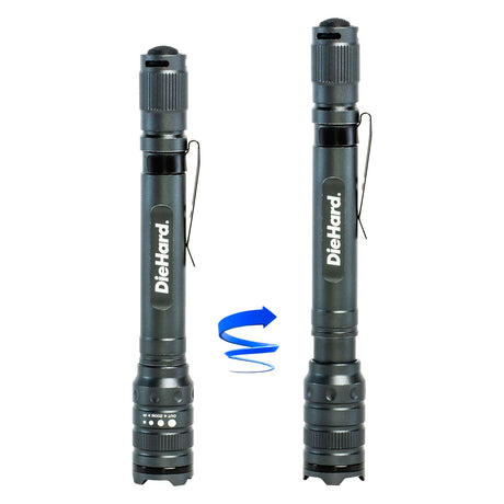 DieHard LED 180-Lumen Aluminum Flashlight with 3 Modes, Twist Focus, Impact/Water-Resistant, Battery Powered, Pocket Clip, up to 229-Ft. Beam