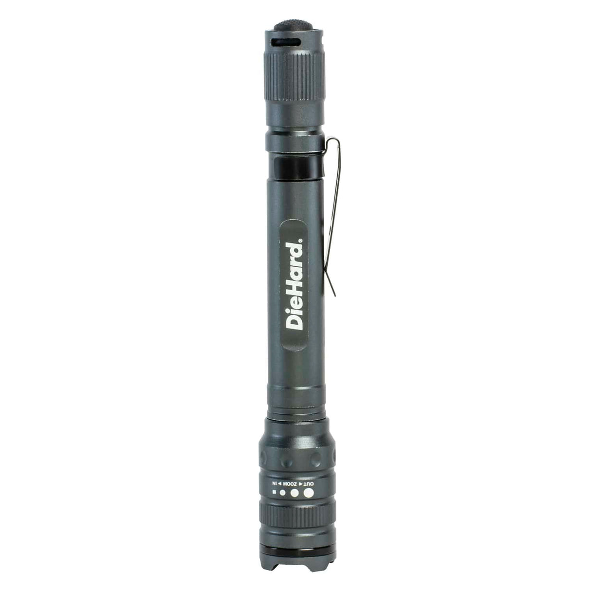 DieHard LED 180-Lumen Aluminum Flashlight with 3 Modes, Twist Focus, Impact/Water-Resistant, Battery Powered, Pocket Clip, up to 229-Ft. Beam