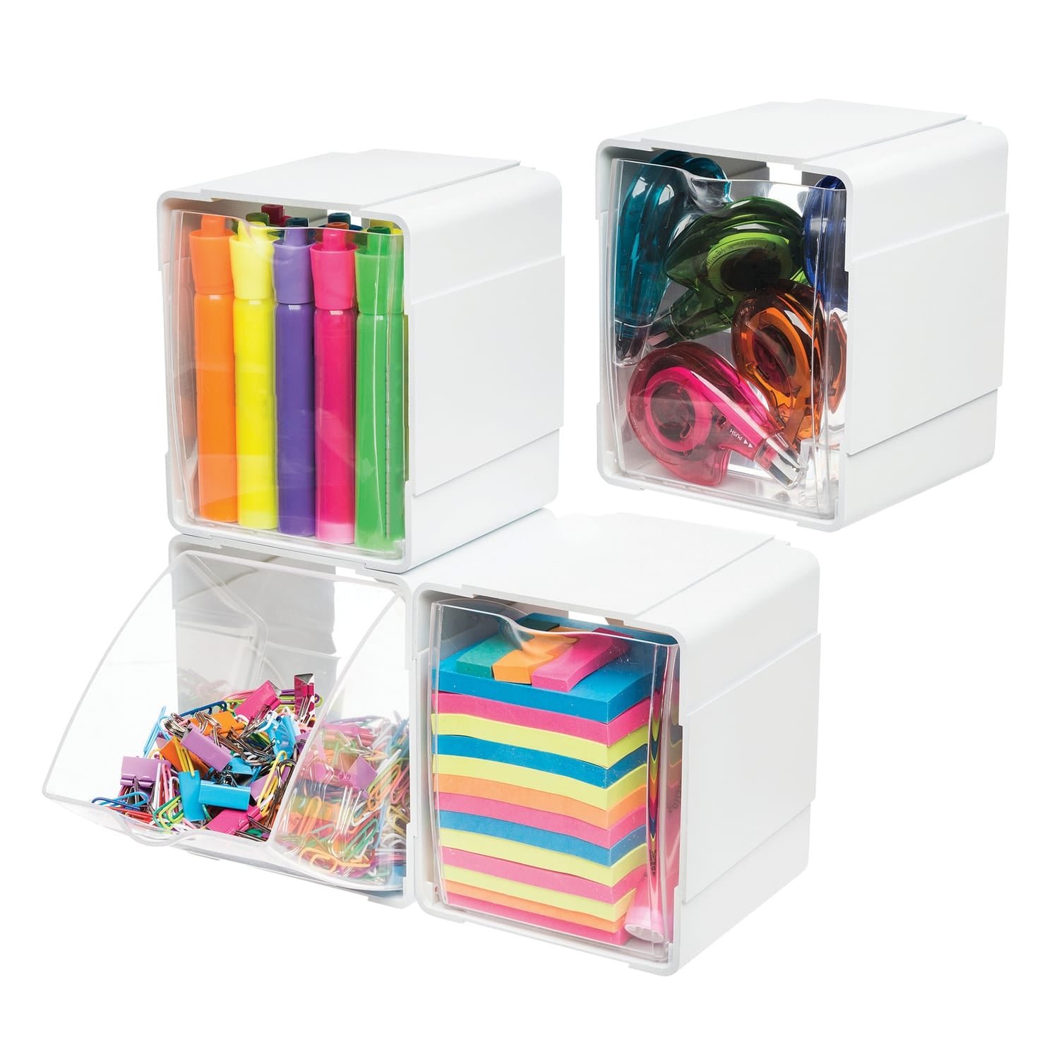 Deflecto Tilt Bin Interlocking Storage Organizer, 4 pk