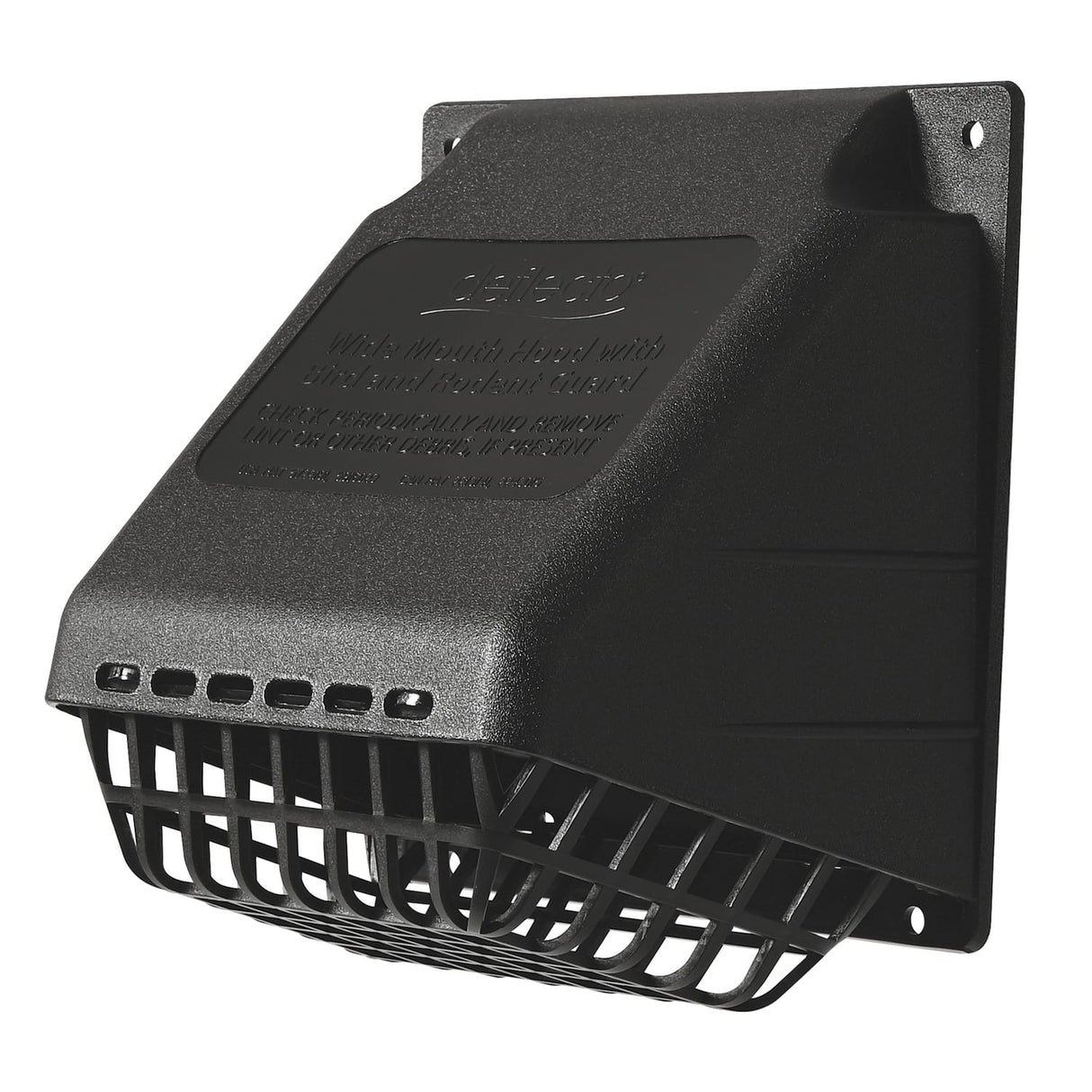 Deflecto 4-In. Plastic Wide-Mouth Dryer Vent Hood with Damper and Detachable Bird Guard, Black