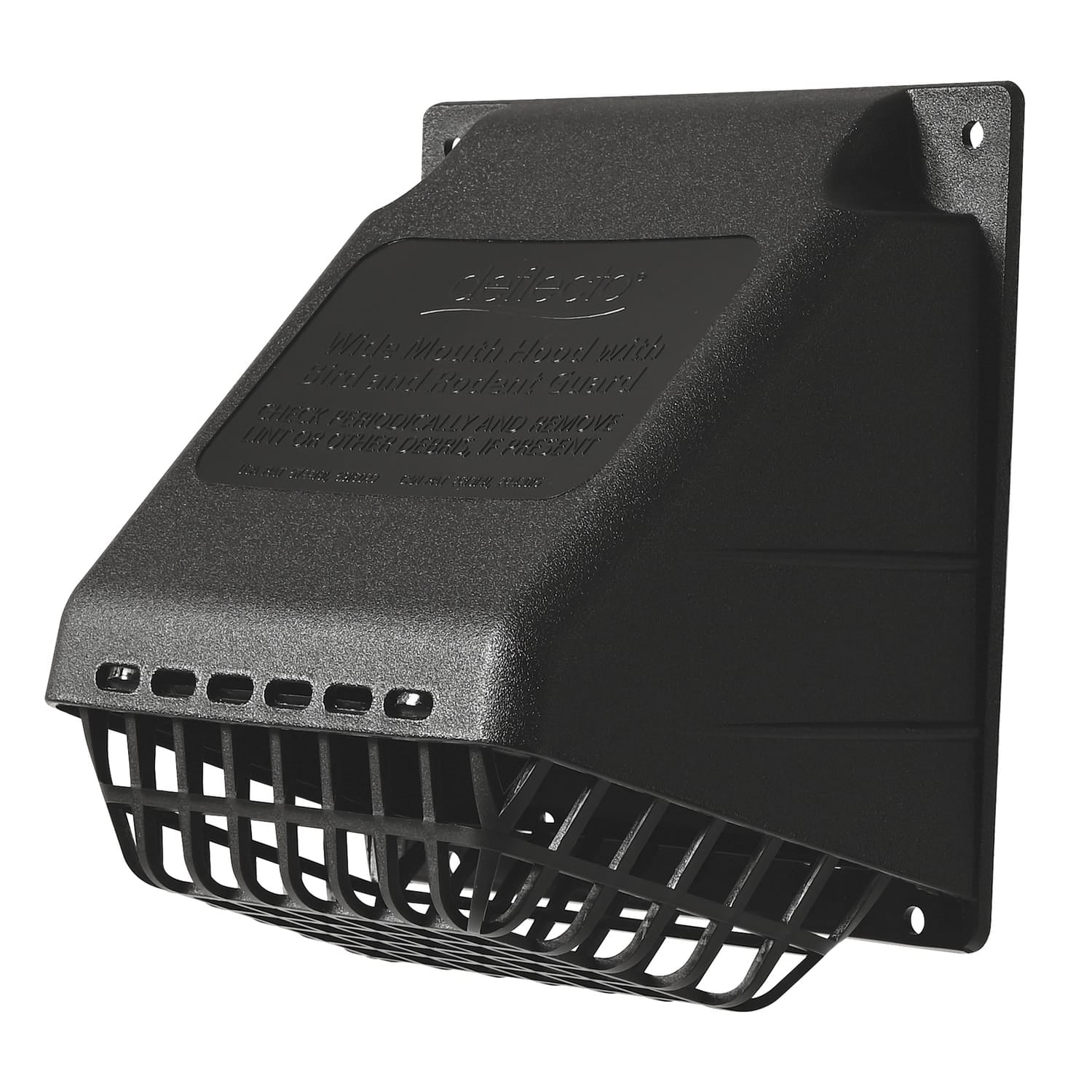 Deflecto 4-In. Plastic Wide-Mouth Dryer Vent Hood with Damper and Detachable Bird Guard, Black