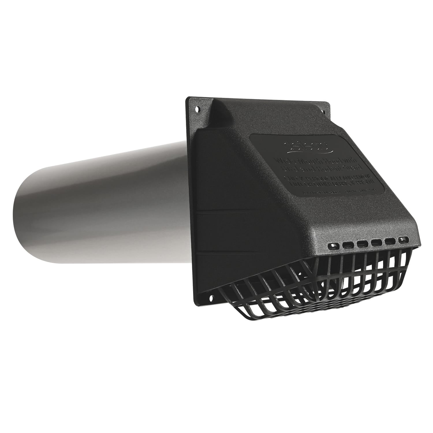 Deflecto 4-In. Wide-Mouth Dryer Vent Hood Kit with Damper, Detachable Bird Guard, Collar, and Aluminum Pipe, RVHABLK4