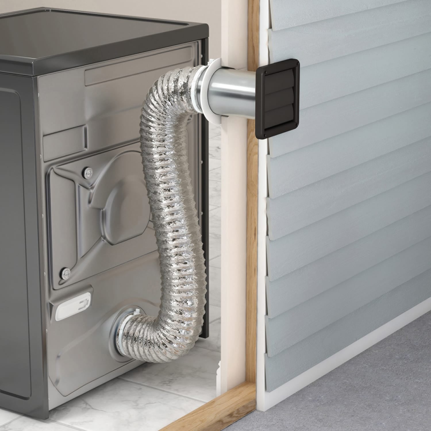 Deflecto Supurr-Vent Louvered 4-In. Dryer Vent Hood Kit with Collar and Aluminum Pipe, SVHABLK4