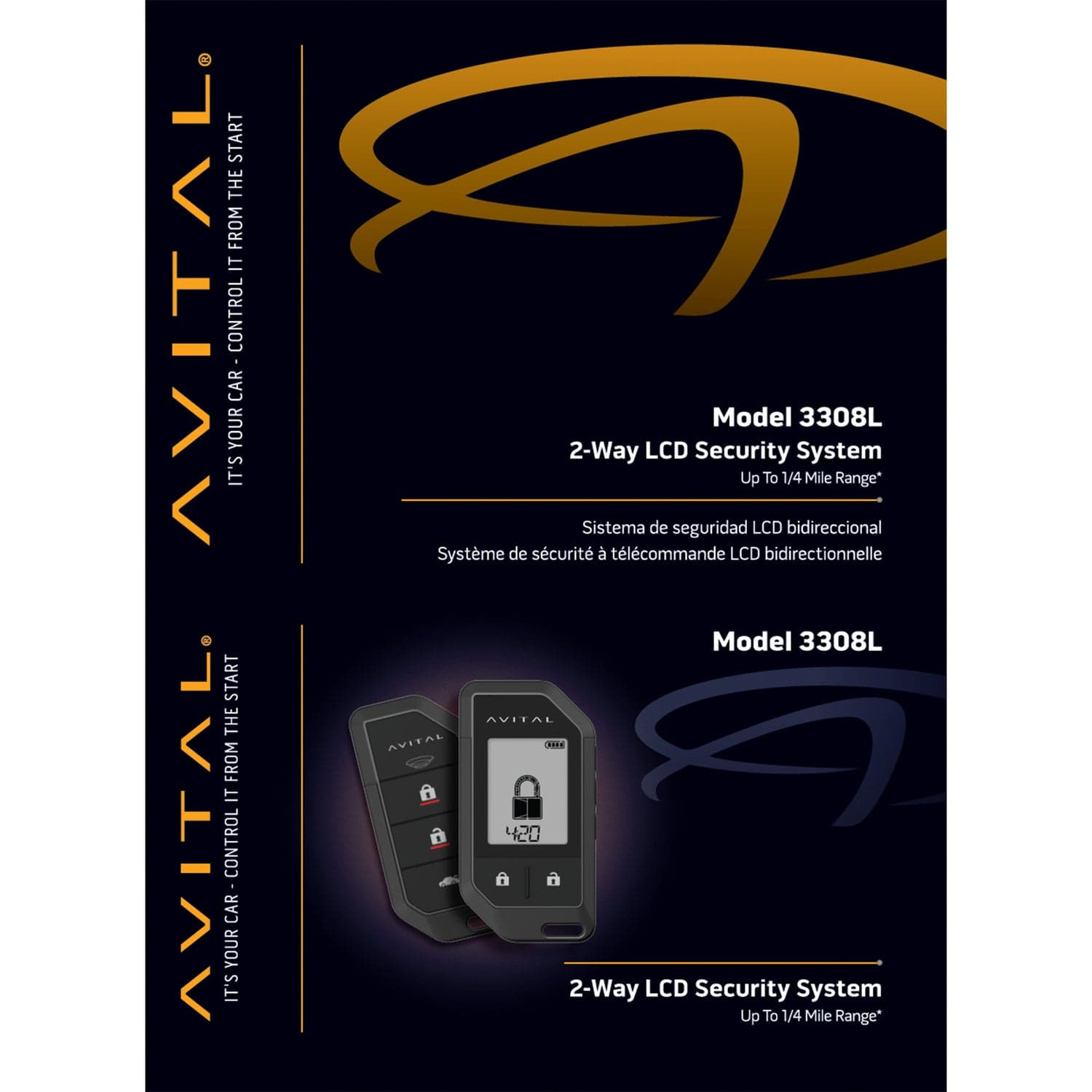 Avital 3308L 2-Way LCD Security System with 2 Remotes