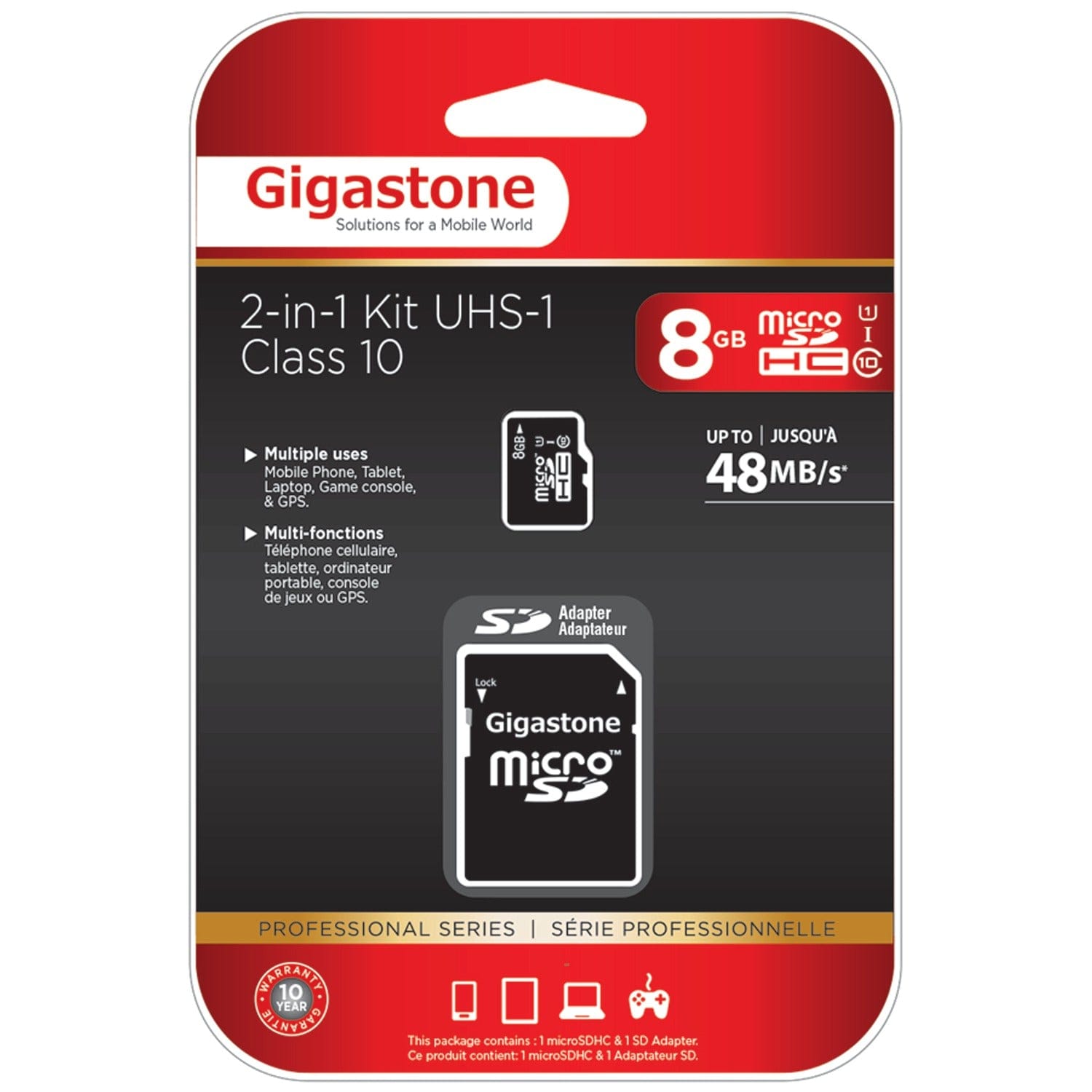 Gigastone 8-GB Class 10 UHS-1 microSDHC Card and SD Adapter