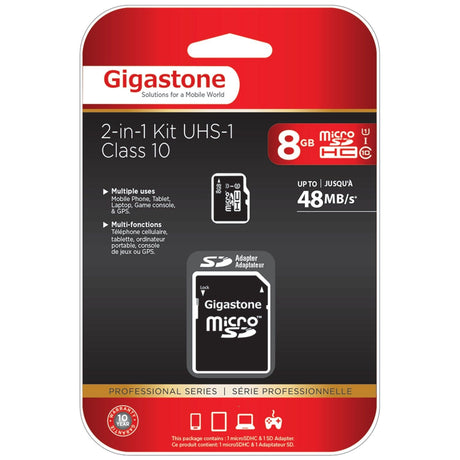 Gigastone 8-GB Class 10 UHS-1 microSDHC Card and SD Adapter